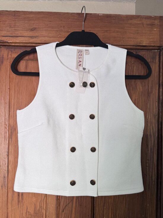 Dolan Tops - Dolan White Textured Double Breasted Button Tank Top XS NWT